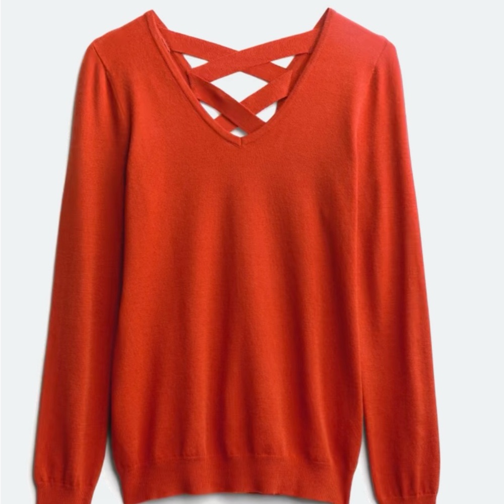 Love Ellie Mia  Orange Back Detail V-Neck Sweater with Lattice Detail